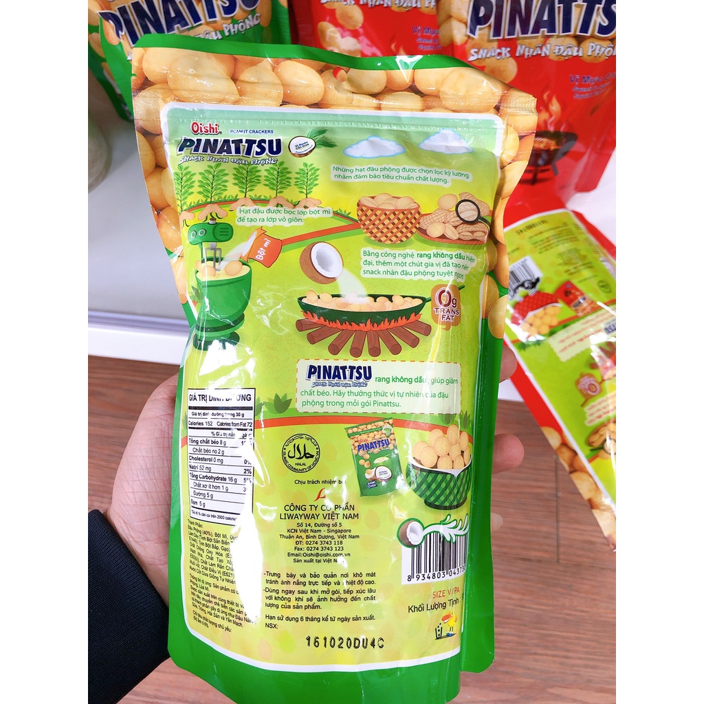 Snack nhân đậu phộng vị nước cốt dừa Pinattsu Oishi gói 85g