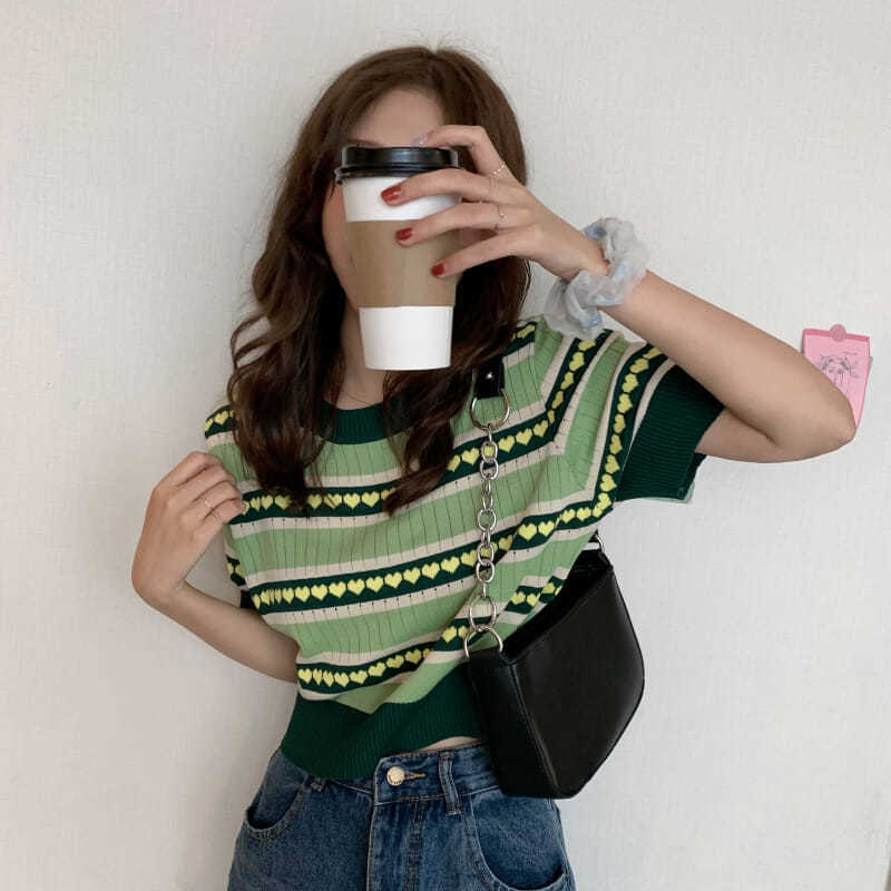 Áo Dệt Kim Ngắn Tay Dáng Rộng Xinh Xắn Cho Nữ Kiểu Hàn Quốc