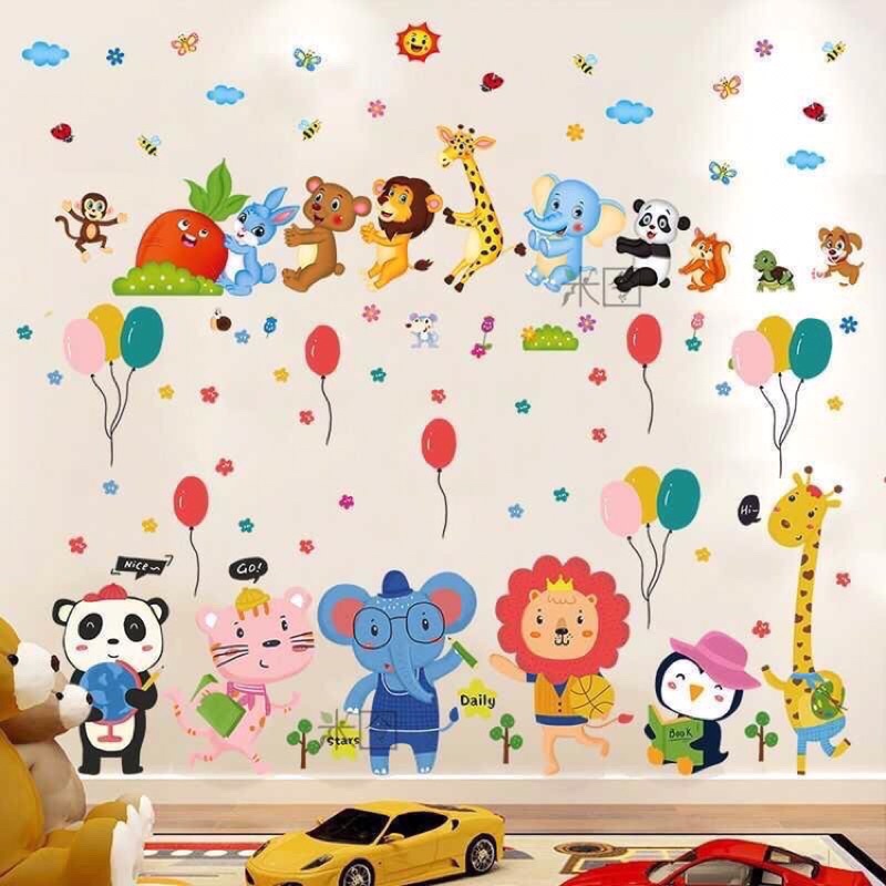 Tranh Decal Dán Tường Tiếng Anh Và Các Loài Động Vật Baby Education Xả Kho Giá Rẻ