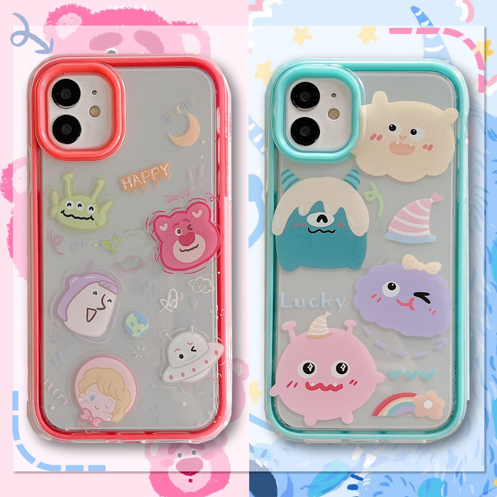 Trong Suốt Ốp Điện Thoại Họa Tiết Gấu / Quái Vật Dễ Thương 2 Trong 1 Cho iphone 6s 7 8 plus XR 11 12 13 pro max