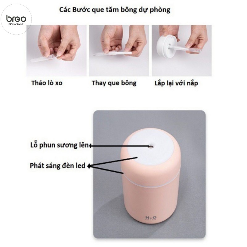 [Dưỡng Ẩm]Máy phun sương tạo độ ẩm khuếch tán tinh dầu DQ107 H2O tích hợp đèn ngủ 7 màu siêu đẹp SunQueen