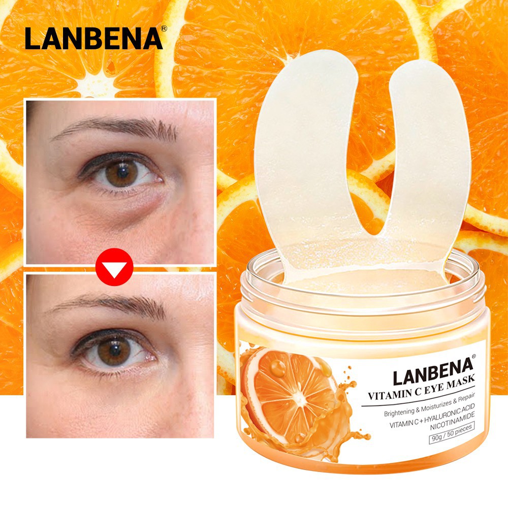 Hộp 50 mặt nạ mắt trên- mắt dưới vitamin C Lanbena dưỡng mắt cao cấp, xoá thâm, tan bọng, nâng cơ- Hanayuki Asia
