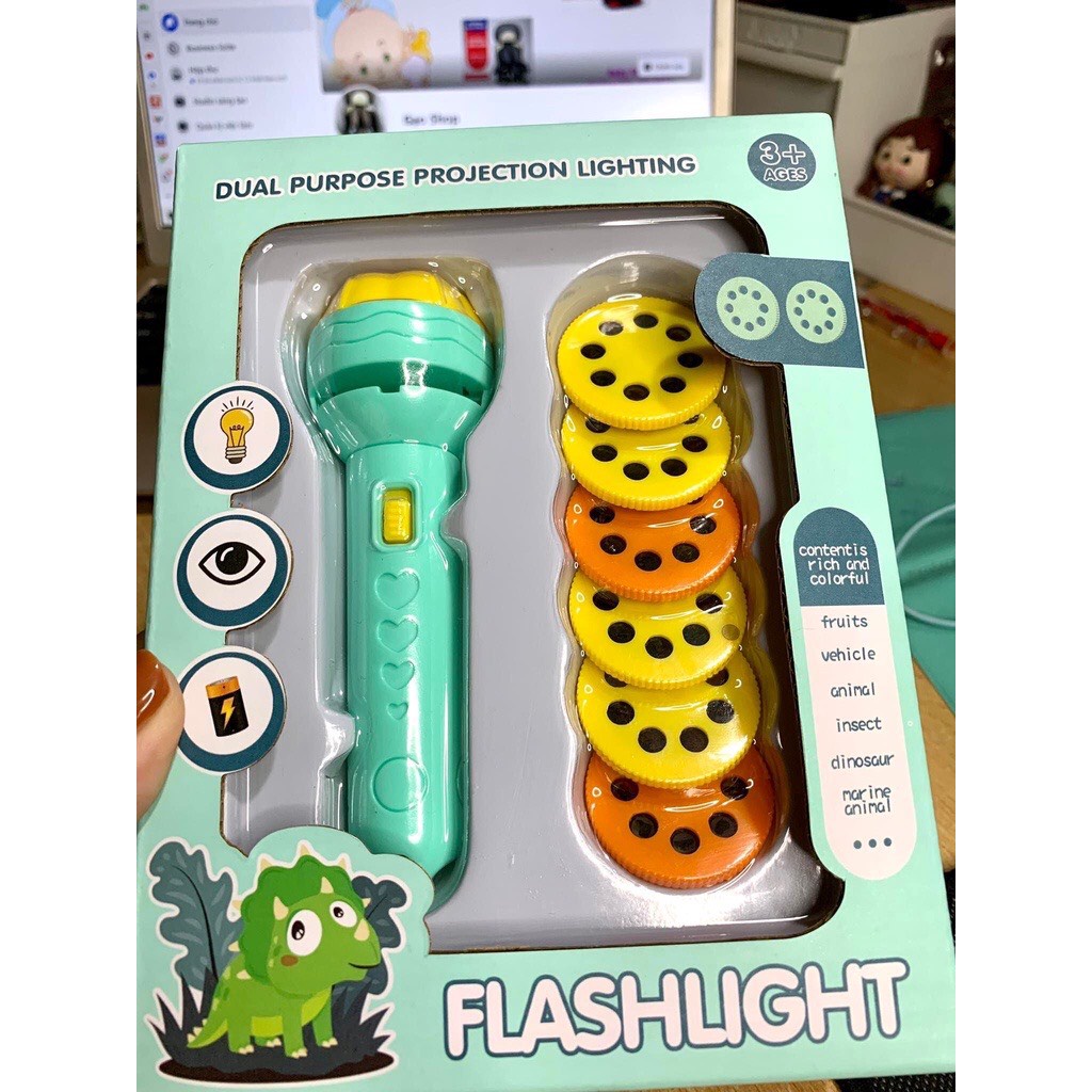 Đèn pin chiếu hình full bộ 48 hình cho bé thoả thích khám phá, học hỏi