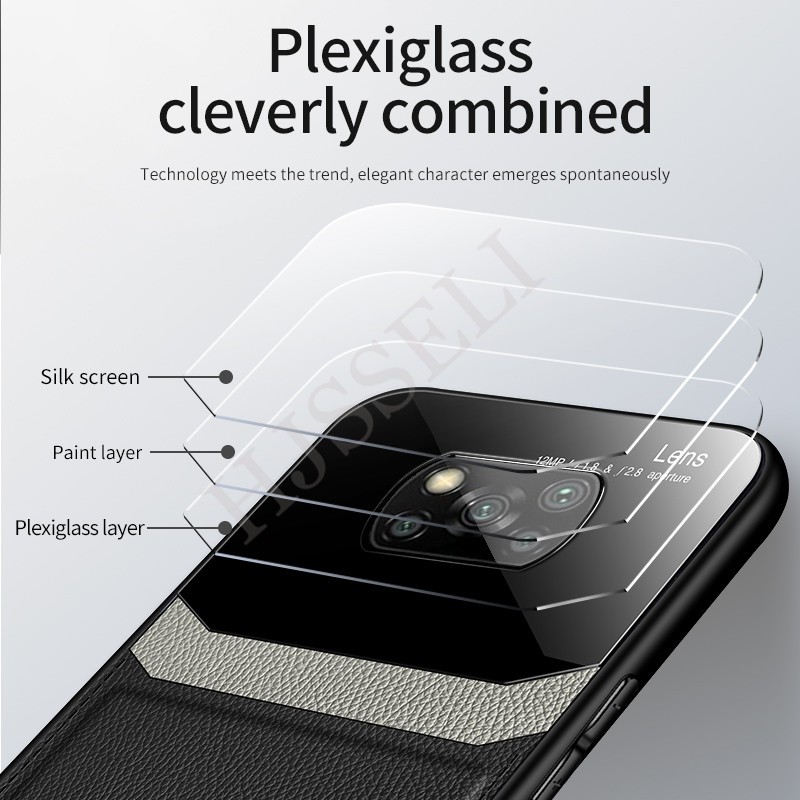 Ốp điện thoại mặt da PU kính cường lực cho Xiaomi Poco X3 Pro
