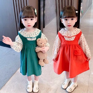 Sét váy giả yếm liền áo hoa nhí 3 màu cho bé