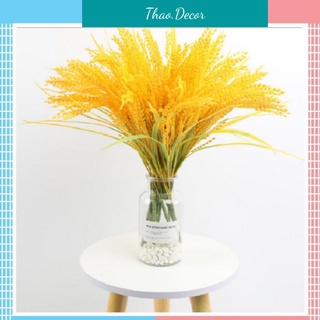 Hoa giả - Combo 10 bông bông lúa giả  40cm cành 5 nhánh trang trí giống thật, sung túc ấm no