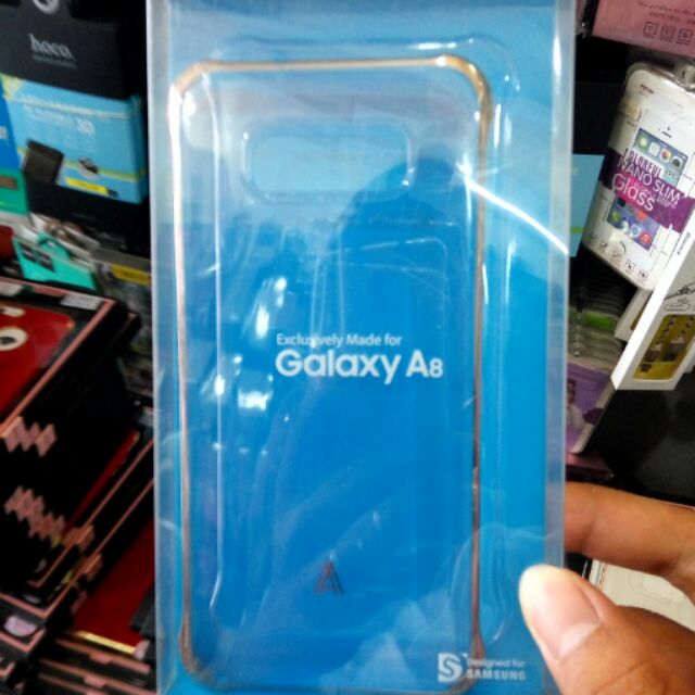Ốp lưng trong suốt cứng viền vàng Samsung galaxy a8 chính hãng