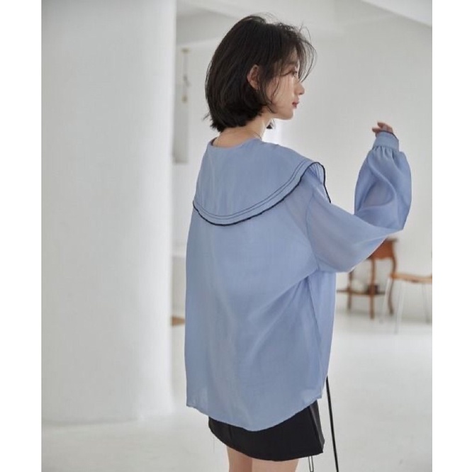 Áo xô linen cổ thủy thủ cách điệu