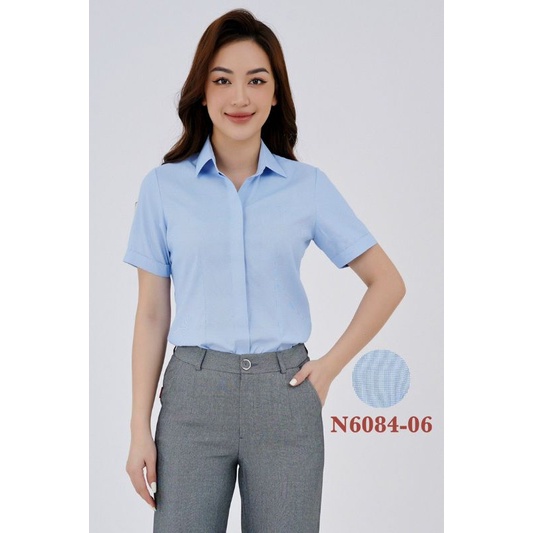 Áo Thái Hoà xanh caro 6084-06 tay dài, ngắn