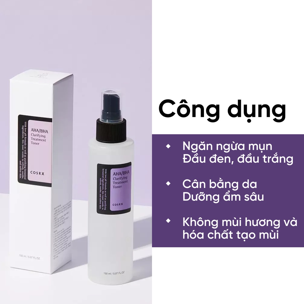 Nước hoa hồng COSRX 30Shine phân phối chính hãng AHA/BHA Clarifying Treatment Toner tẩy tế bào chết dịu nhẹ