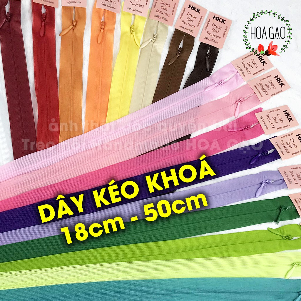 Dây kéo khoá nhựa HKK 18cm 50cm GDK dây khoá kéo êm mướt may gối, sách vải handmade nguyên liệu miễn phí vận chuyển