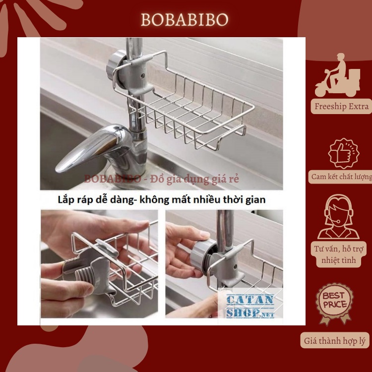 Giỏ, Kệ Inox Không Rỉ Treo Bồn Rửa Bát Đựng Miếng Rửa Bát Dễ Dàng Tháo Lắp, Di Chuyển, Vệ Sinh Tiện Lợi Bobabibo