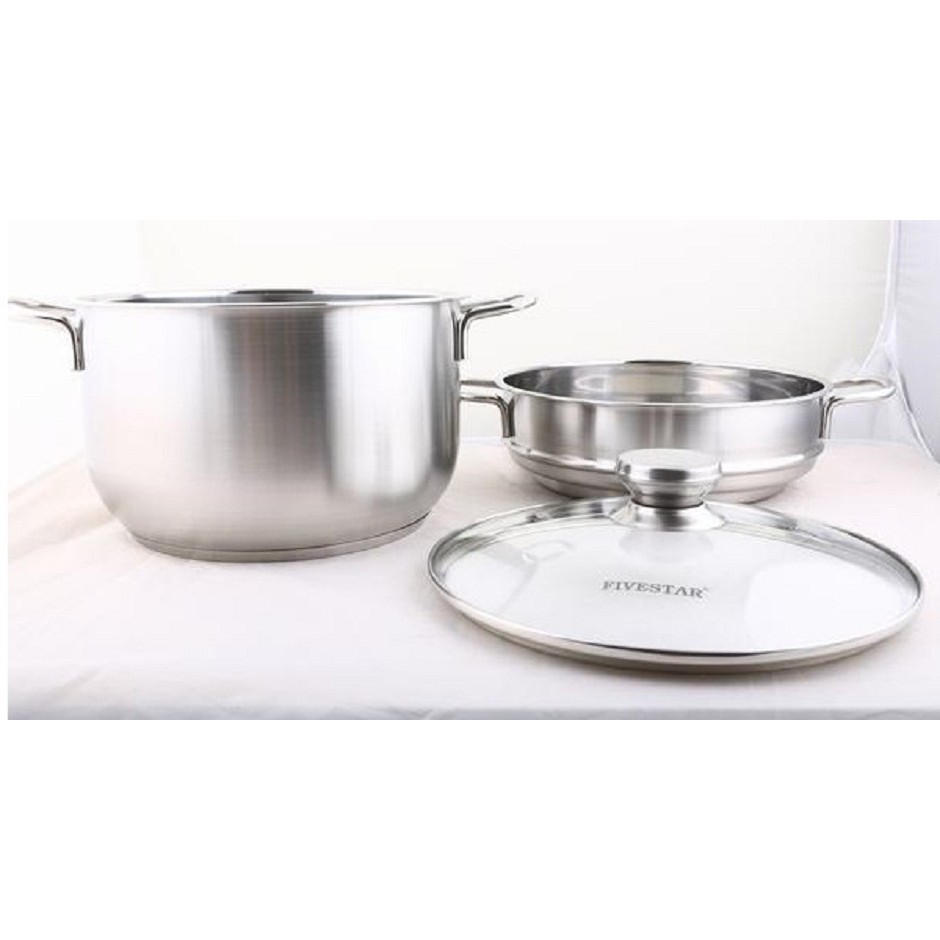 [TRO GIA ]Bộ nồi xửng inox 3 đáy nắp kiếng 24 cm Fivestars ST24-3DG (Bạc)