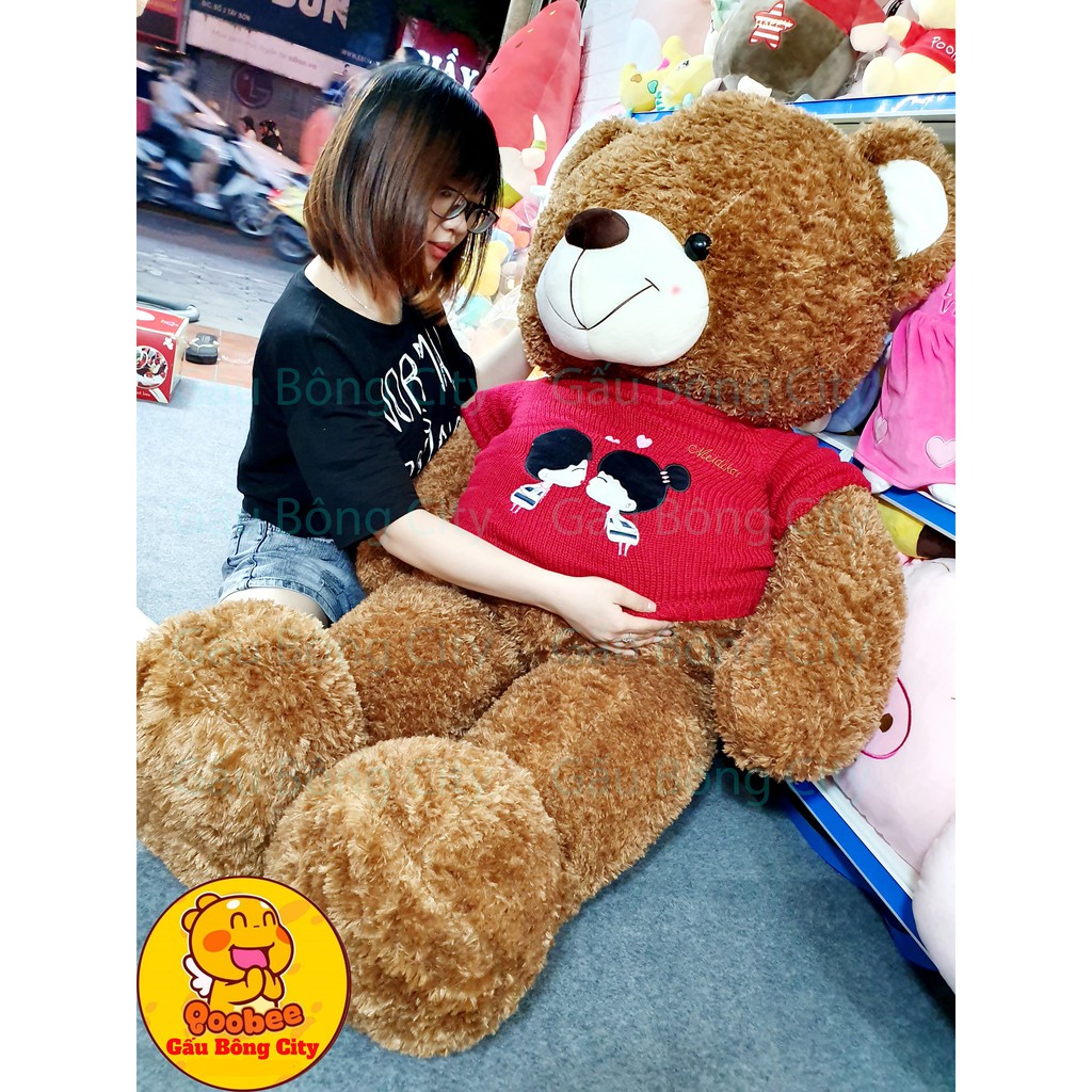 Gấu Bông Teddy Áo Len Đỏ Kiss To Đẹp Hàng Cao Cấp [Hình ảnh thật chụp tại shop size thực 147cm]