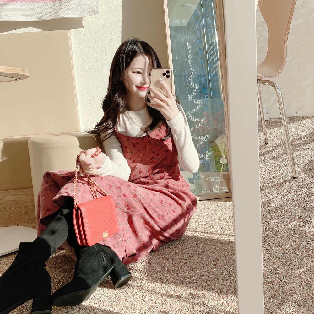 Áo thun màu trơn/ Đầm hai dây SUXI họa tiết hoa phong cách Hàn Quốc thời trang thanh lịch dành cho nữ