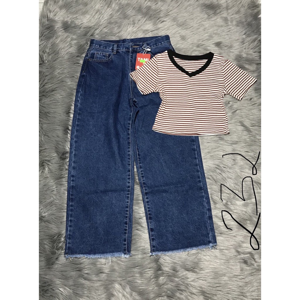 Áo croptop ôm body sọc cổ tim siêu xinh xắn hot cute xinh xắn lắm
