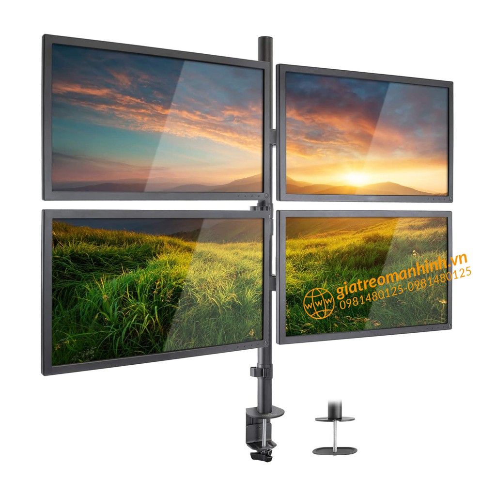 Giá Treo Màn Hình - Giá Treo 4 Màn Hình Máy Tính 17 - 27 Inch MS054 Xoay 360 Độ - Tải Trọng 8Kg 1Tay - Lắp Đặt Kẹp Bàn