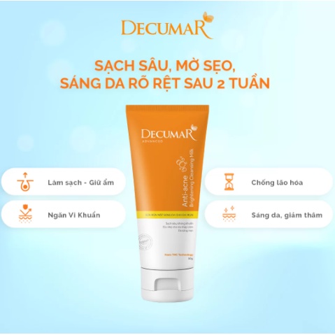 Gel rửa mặt giảm nhờn cho da mụn Decumar 100g – Giúp làm sạch sâu, sáng da, giữ ẩm cho da