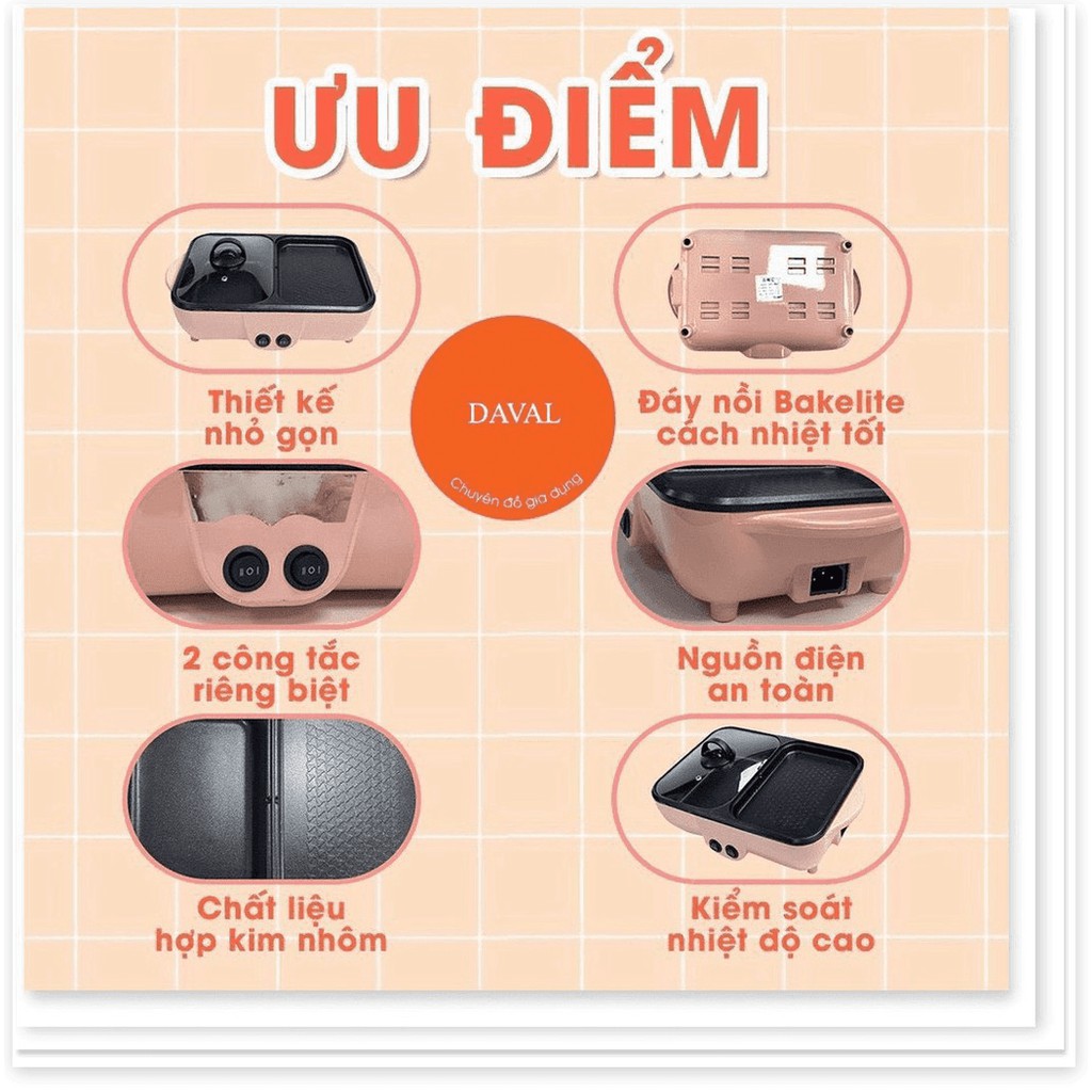 Nồi Lẩu Kiêm Nướng 🥘 2in1 Mini Hàn Quốc🥘 Bếp Lẩu Nướng Đa Năng Cao Cấp💯 Bảo Hành 3 Tháng