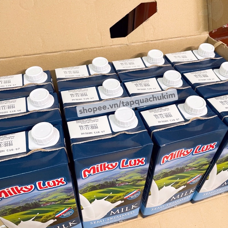 COMBO 3 HỘP Sữa tươi không đường ÍT BÉO 1.5% MILKY LUX 1L tiệt trùng Pháp có tem phụ