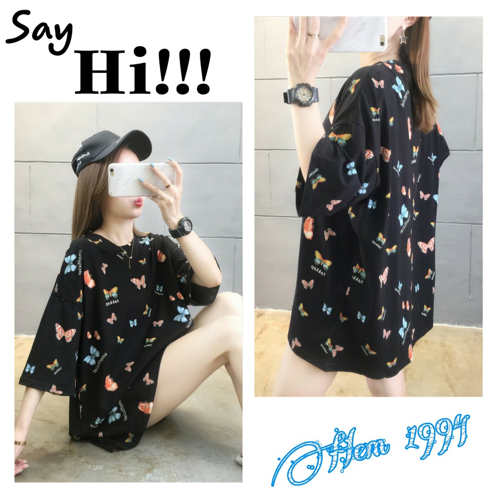[ HÀNG Xả Sốc] [ HÀNG CHUẨN ] ÁO THUN HOT HỌA TIẾT BƯỚM - ĐEN