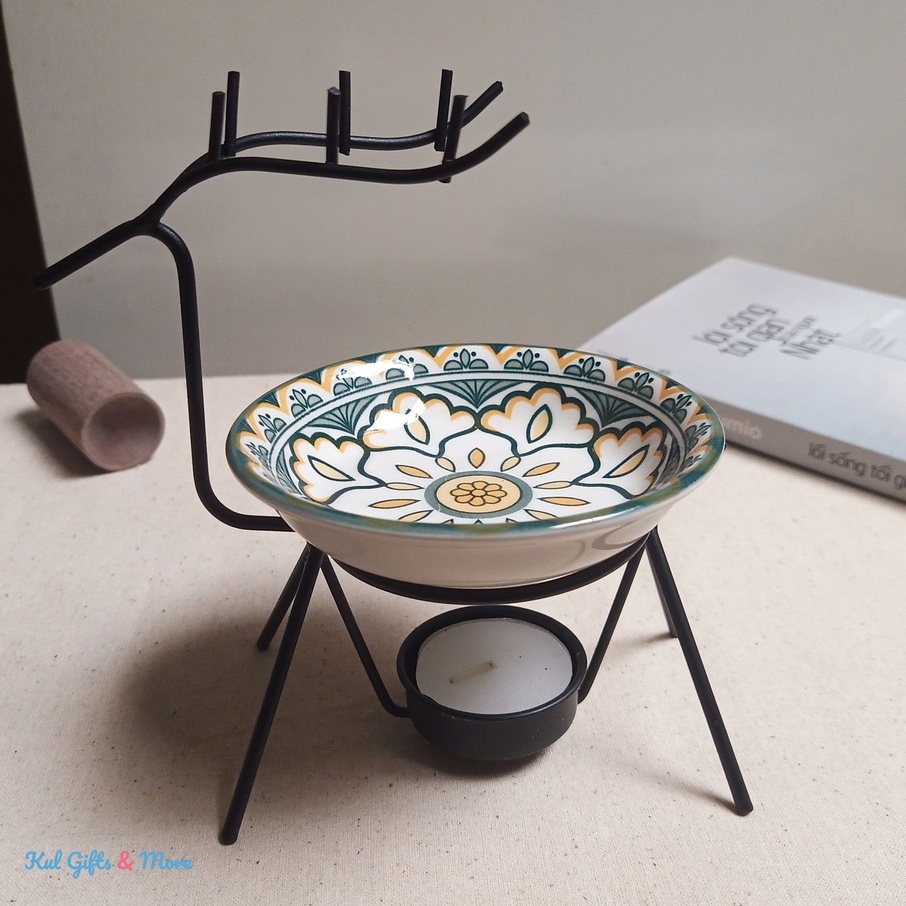 Bộ đèn khuếch tán tinh dầu bằng sắt decor độc đáo- hình hươu- đốt nến tealight