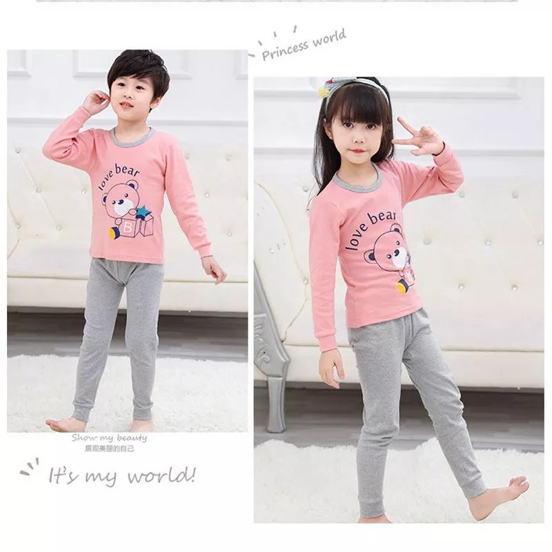 Bộ đồ pajama ngủ 2 mảnh áo + quần cotton họa tiết hoạt hình đáng yêu cho bé 3-15 tuổi