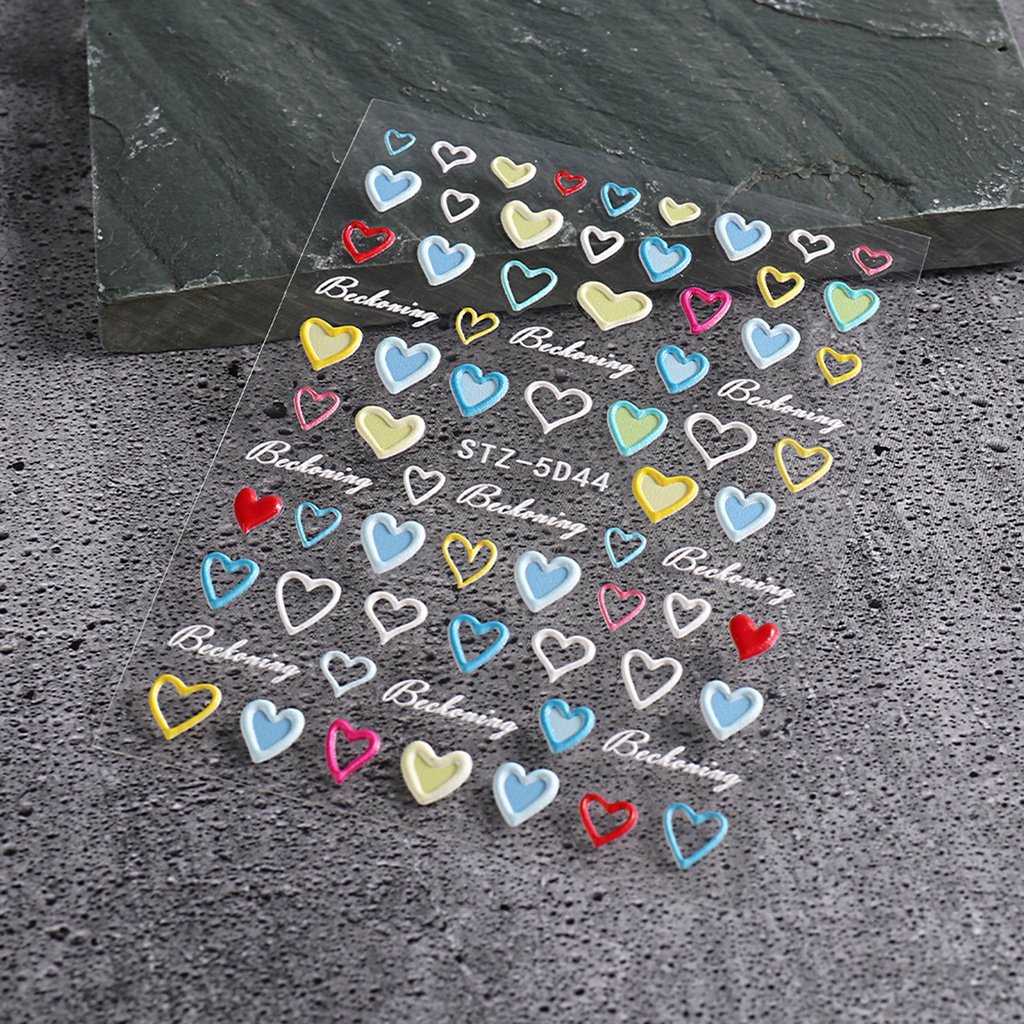 Miếng Dán Móng Tay 3D Bằng PET Chống Nước Họa Tiết Hoa Trái Tim Đơn Giản Sáng Tạo