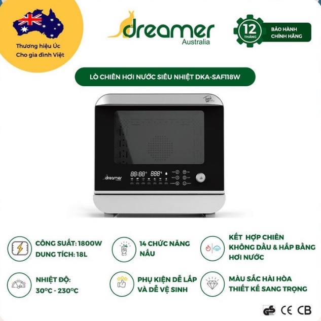 Nồi chiên hơi nước Dreamer DKA-SAF118W 18 lít với 14 chức năng nấu kết hợp, bảo hành 12 tháng