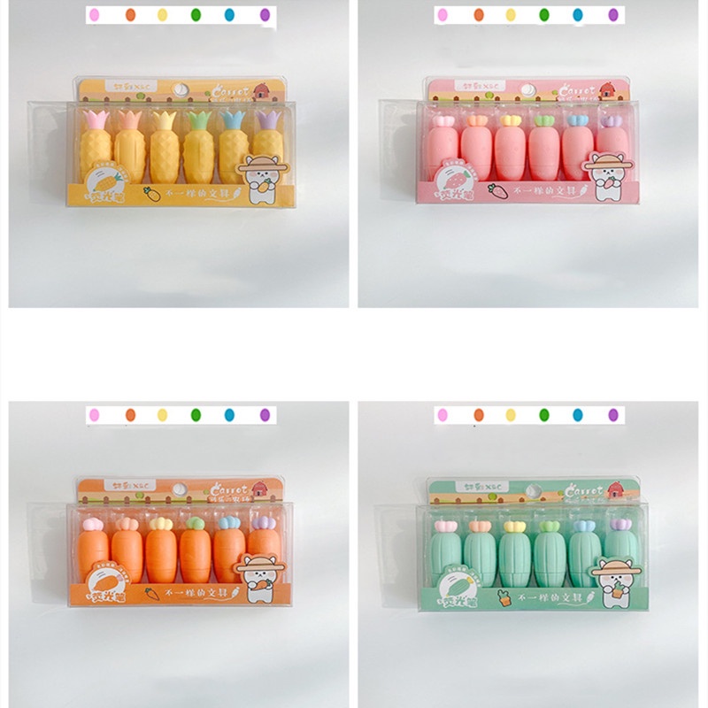 Set 6 bút đánh dấu RUIXIANG màu sắc khác nhau thiết kế trái cây củ quả hoạt hình tùy chọn đáng yêu
