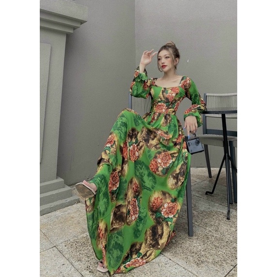 Đầm maxi lụa hoa tay dài đi biển siêu xinh TRIPBLE T DRESS - size M/L - MS72V