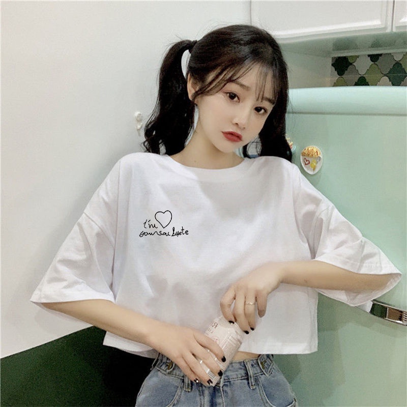 Áo Thun Tay Ngắn Hở Rốn Dáng Ôm Thời Trang Mùa Hè Phong Cách Hàn Quốc Cho Nữ