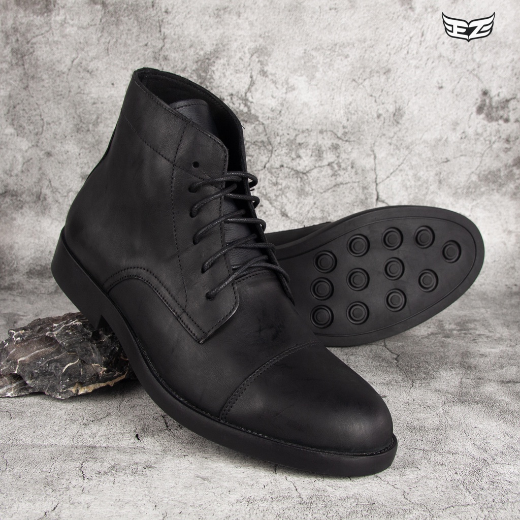 Giày da sáp cao cổ đen - Da nhập khẩu chính hãng 100% | BigBuy360 - bigbuy360.vn