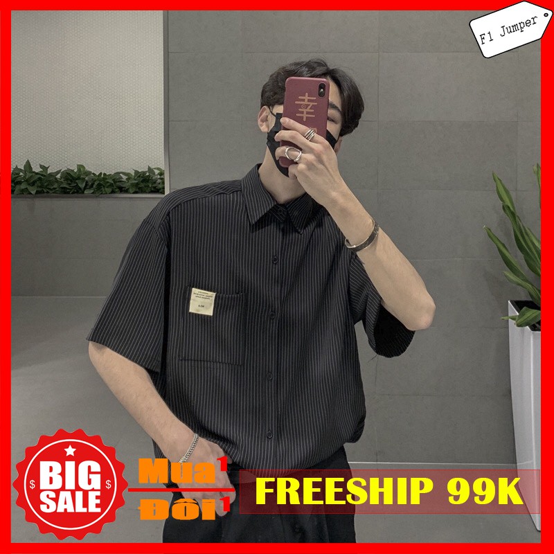Áo sơ mi ngắn tay sọc thẳng orversize - AT0065 | BigBuy360 - bigbuy360.vn