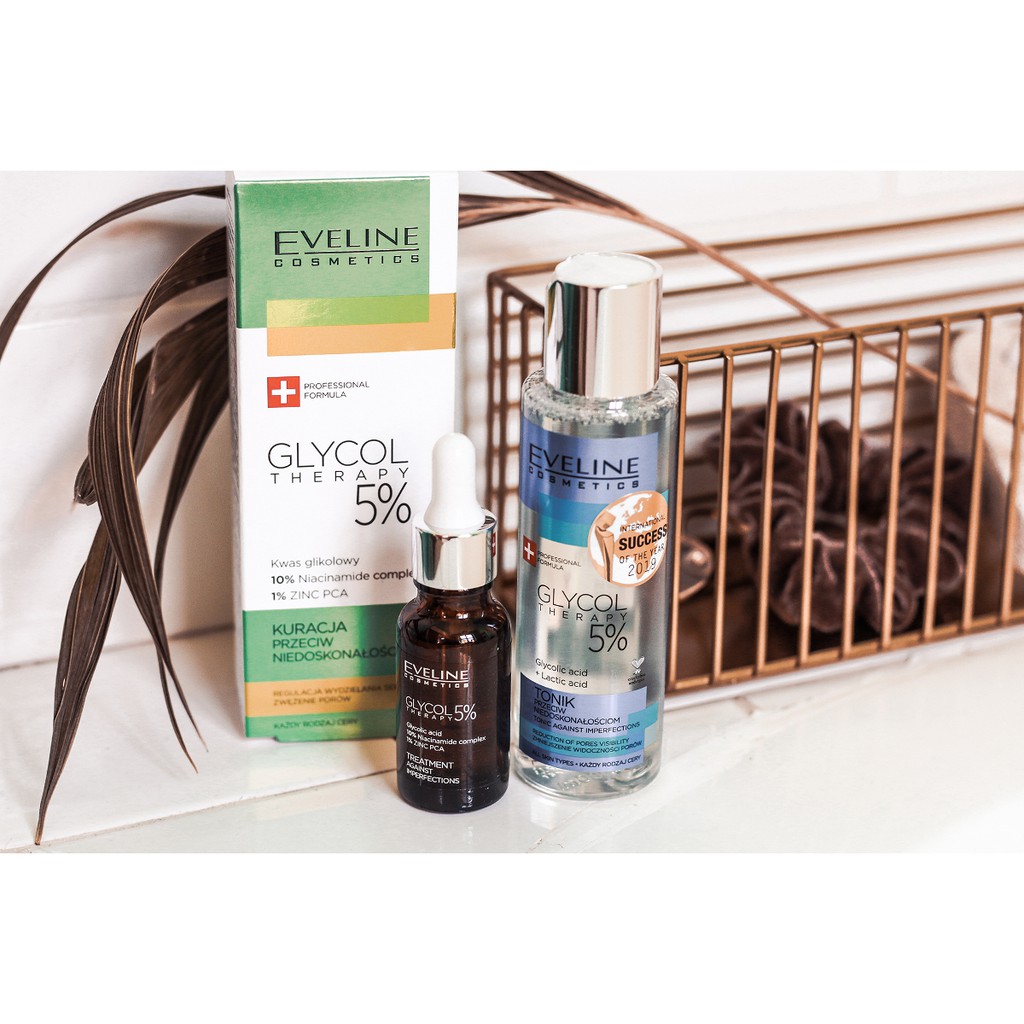 Tinh chất thu nhỏ lỗ chân lông và giảm mụn Eveline Glycol 5% Therapy 18ML