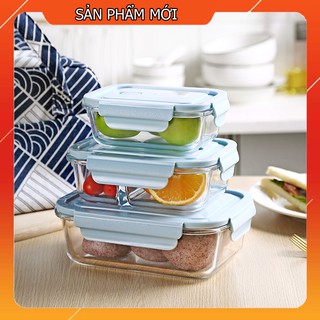 [ KÈM TÚI GIỮ NHIỆT ] Hộp cơm thủy tinh đựng thức ăn có chia ngăn an toàn sạch sẽ có 3 loại kích cỡ
