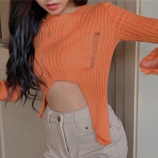 Áo len mỏng rách dài tay
