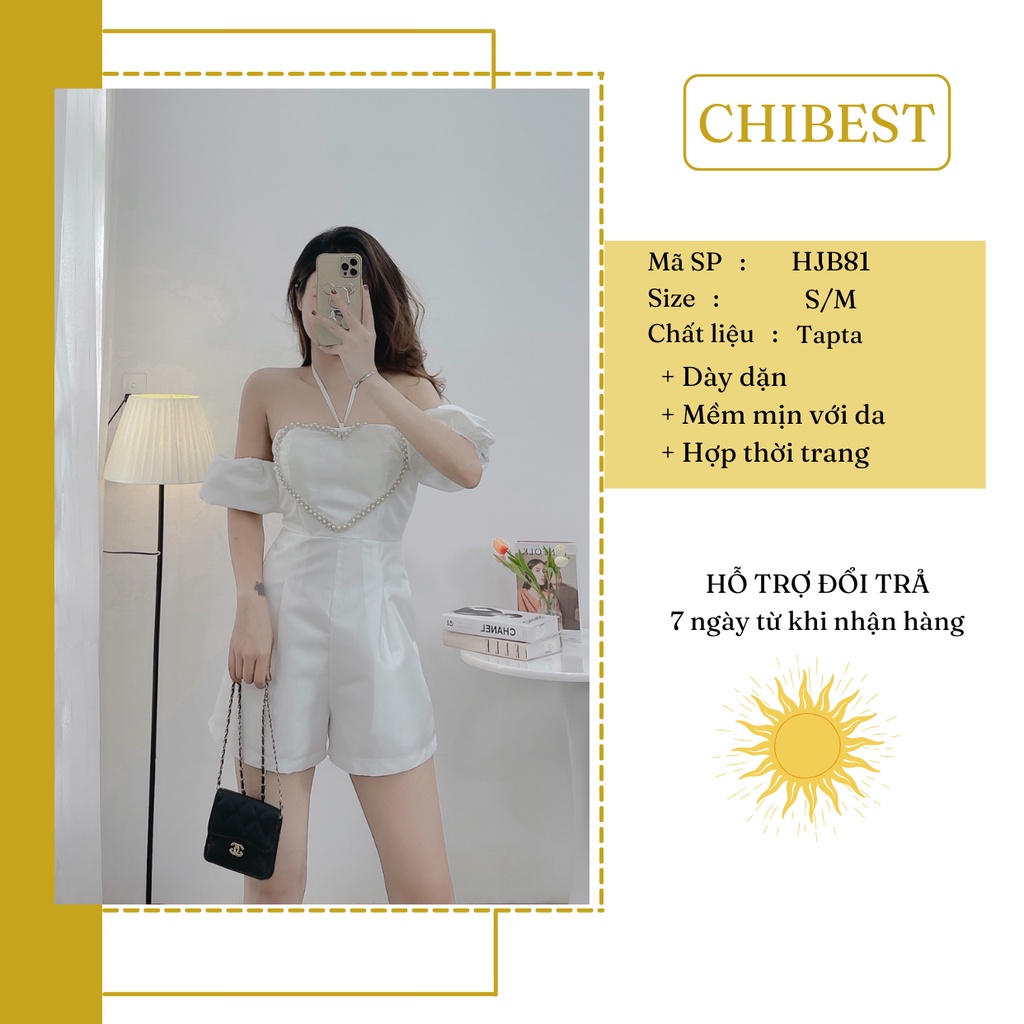 Yếm short cup ngực phối đá hình trái tim dây cổ yếm CHIBEST HJB81