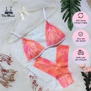 🌷 Bộ đồ lót ren bralette không gọng mút mỏng màu cam ombre 🌷