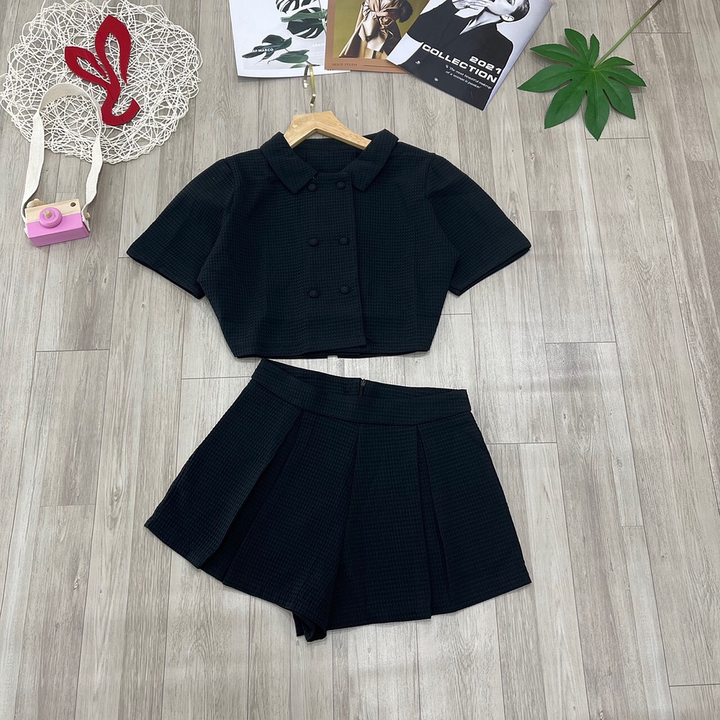 Sét bộ xốp phồng áo croptop kèm quần soc