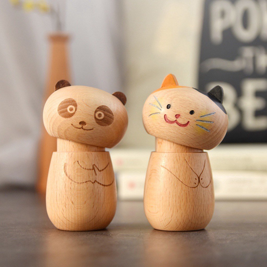 Hộp gỗ tự nhiên đựng tăm xỉa răng hình mèo/ gấu/ panda độc đáo