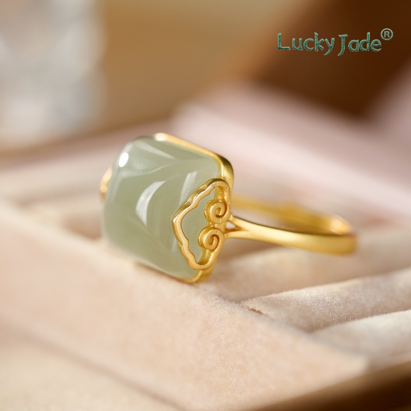 Nhẫn Mạ Bạc 925 18K Đính Đá Ngọc Bích Thời Trang Cho Nữ