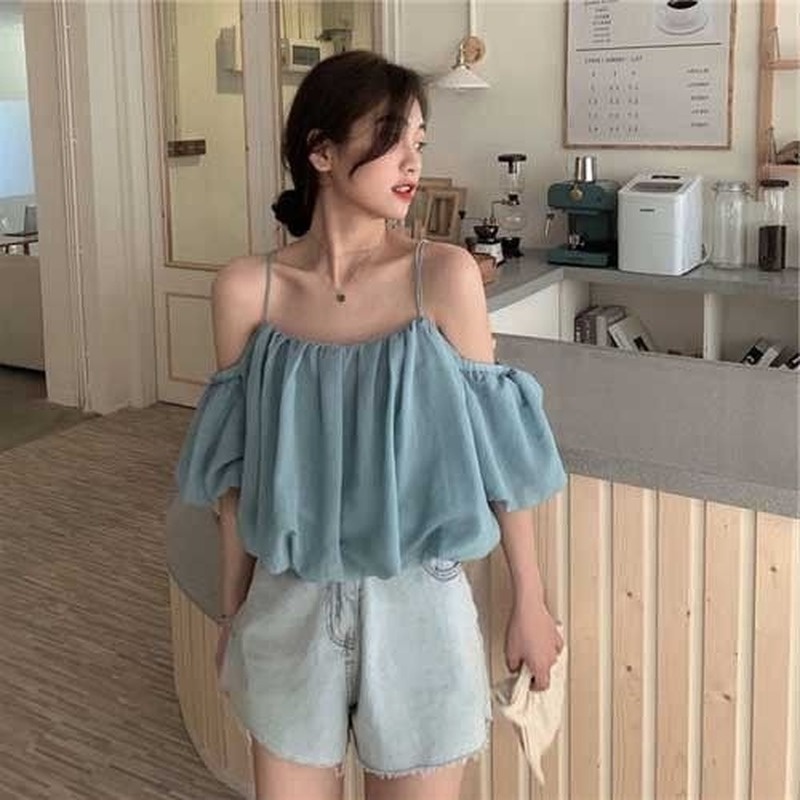 Áo Chiffon Cổ Vuông Hở Vai Thời Trang Mùa Hè Dành Cho Nữ
