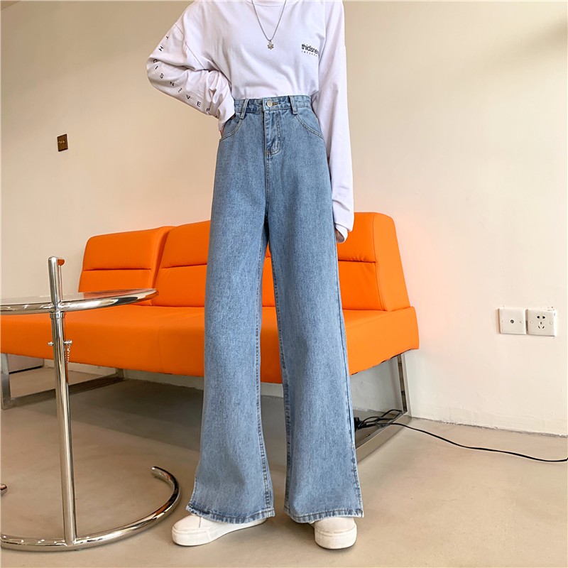 Quần Jeans Ống Rộng Lưng Cao Thời Trang Có Cỡ Lớn Cho Nữ