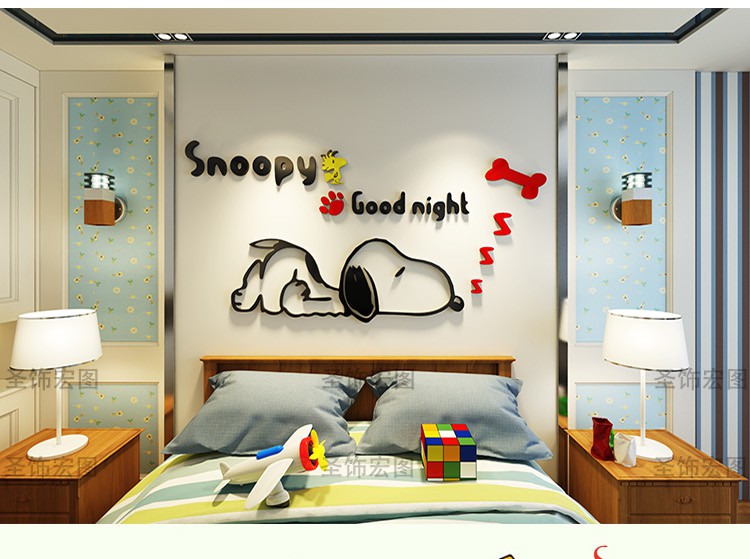 Giấy Dán Tường 3d Hình Snoopy Xinh Xắn Trang Trí Phòng Ngủ Cho Bé