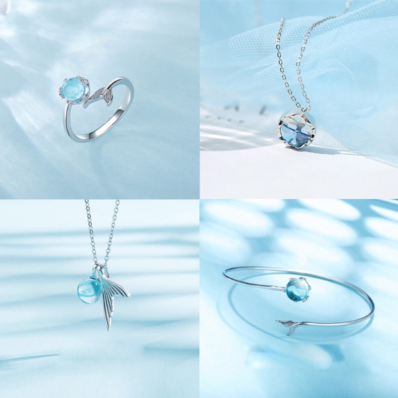 Bộ Trang Sức Mặt Đuôi Cá Đính Đá Pha Lê Thời Trang