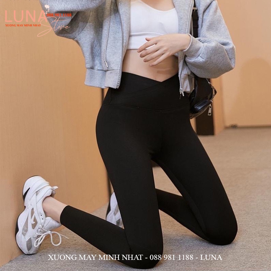 Quần legging nữ cạp cao viền kẻ trắng đen vạt chéo gen bụng nâng mông dáng quần tregging dài ôm body vải Umi co giãn gym