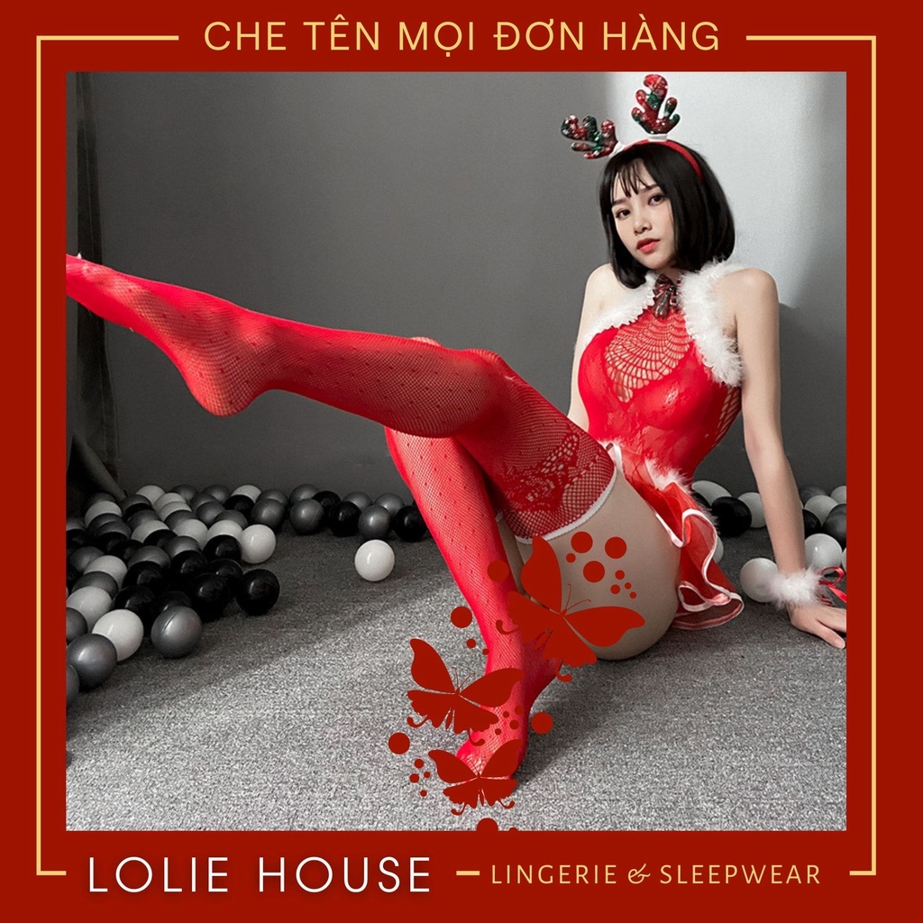 Cosplay noel giáng sinh sexy gợi cảm gồm bodysuit ren lưới đầy đủ phụ kiện LOLIE HOUSE - BS6