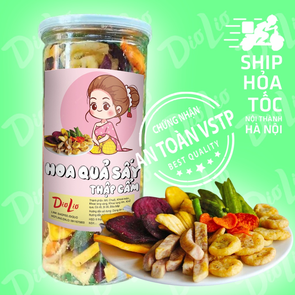 Hoa quả sấy khô thập cẩm Diolio hộp 270gr, đồ ăn vặt từ trái cây tươi sấy không đường, đồ ăn vặt Hà Nội