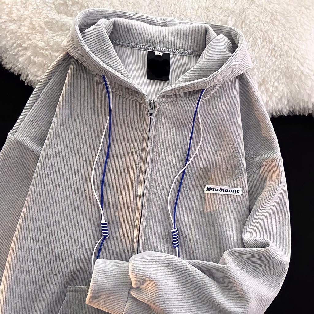Áo Hoodie Zip Unisex Studio Nỉ Gân Dáng Rộng 2 Màu